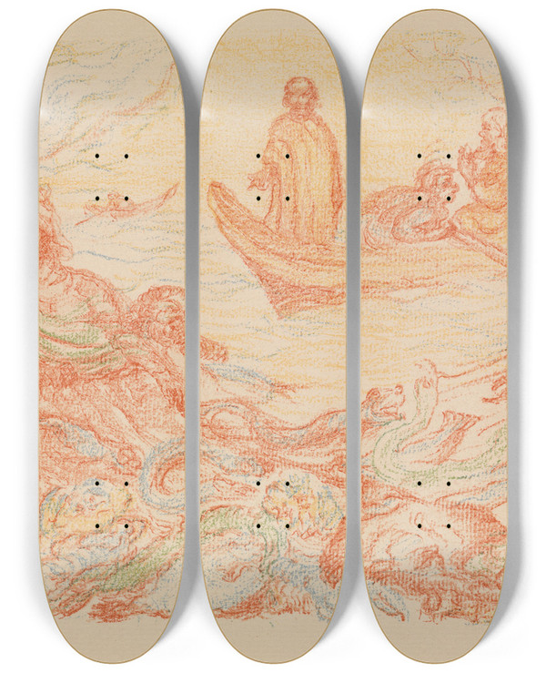 Triptych art skateboard deck of James Ensor The Miraculous Draught Of Fishes by James Ensor (1860-1949)