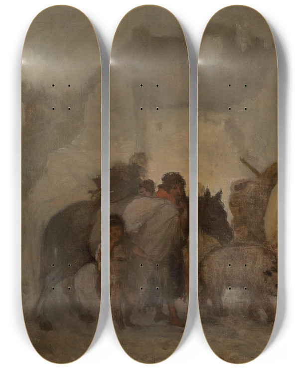Triptych art skateboard deck of Aleksander Kotsis Gypsies by Aleksander Kotsis (1836-1877)