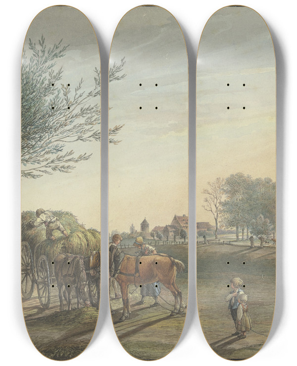Triptych art skateboard deck of Johann Friedrich Morgenstern Hof Rebstock Inmitten Des Weiten Wiesengelndes An Der Mainzer Landstrae Bei Frankfurt Am Main by Johann Friedrich Morgenstern (1777-1844)