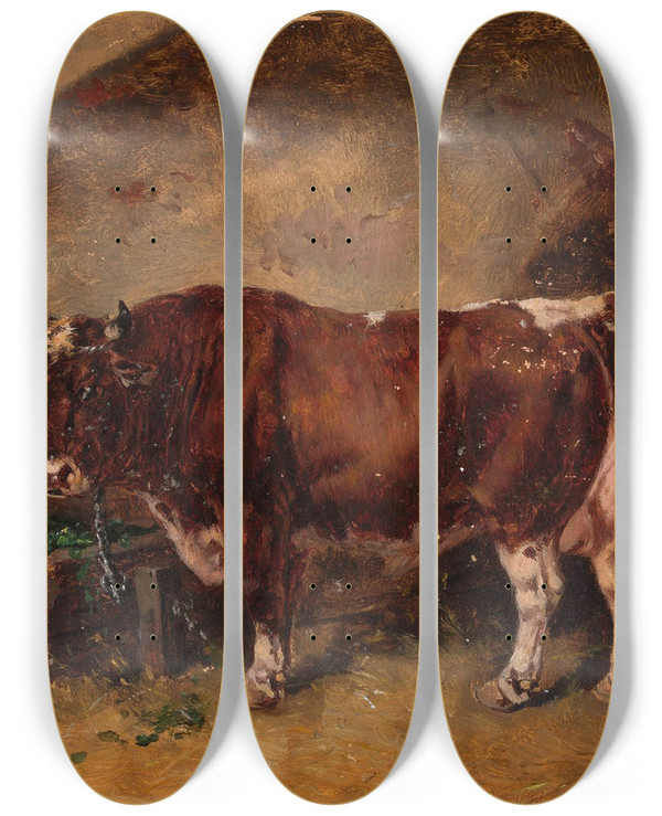 Triptych art skateboard deck of Jzef Brodowski Ox In The Barn by Jozef Brodowski (1772-1853)
