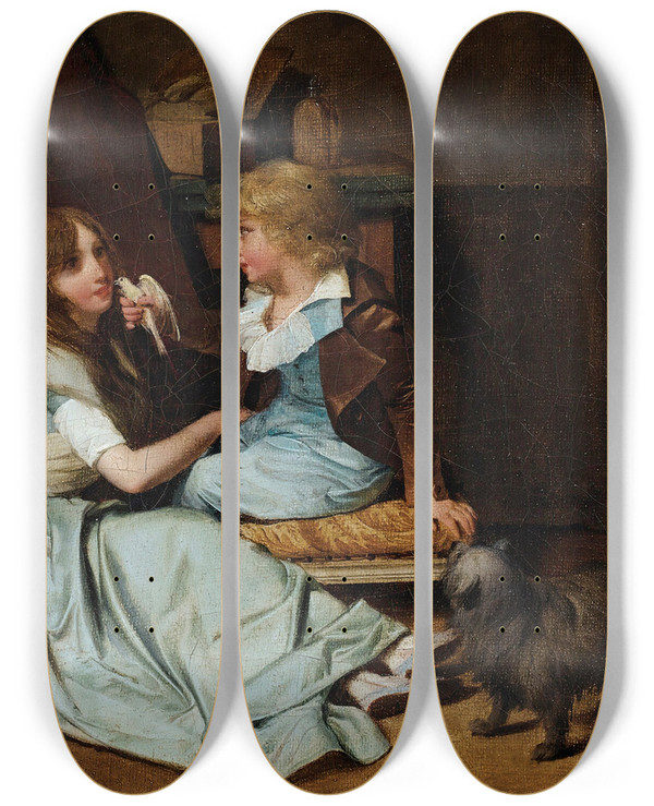 Triptych art skateboard deck of Louis Lopold Boilly The Cherished Dove by Louis Leopold Boilly (1761-1845)
