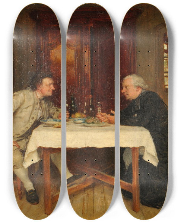 Triptych art skateboard deck of Ernest Meissonier Le Vin Du Cur by Ernest Meissonier (1815-1891)