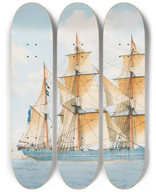 Triptych art skateboard deck of Franoisgeoffroy Roux Le Bateau Latalaya by Francois Geoffroy Roux