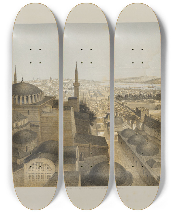 Triptych art skateboard deck of Gaspare Fossati Aya Sofia Constantinople As Recently Restored By Order Of H M The Sultan Abdulmedjid Pl21 by Gaspare Fossati (1809-1883)