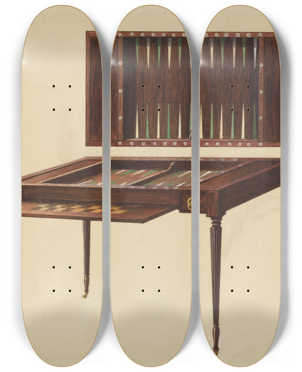 Triptych art skateboard deck of Ferdinand Cartier Gaming Table by Ferdinand Cartier