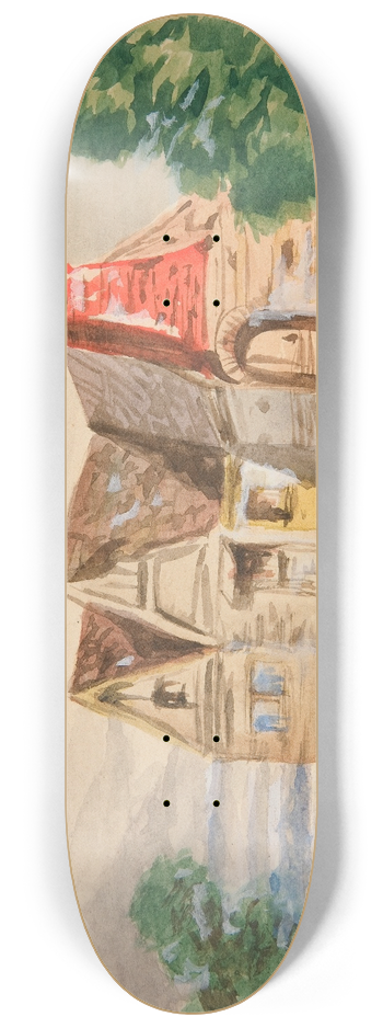 Edwin Austin Abbey - Sketch of a countrycottage 8.25 inch art skate deck