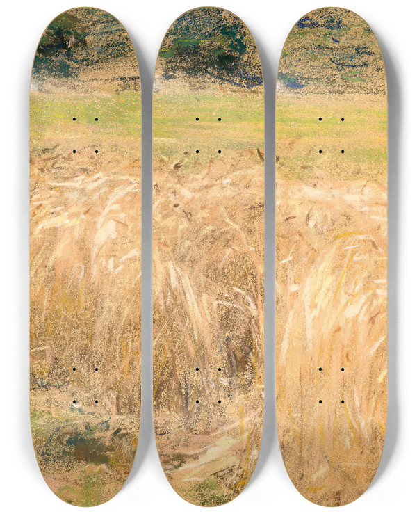 Triptych art skateboard deck of Lon Augustin Lhermitte Les Bls by Lon Augustin Lhermitte (1844-1925)