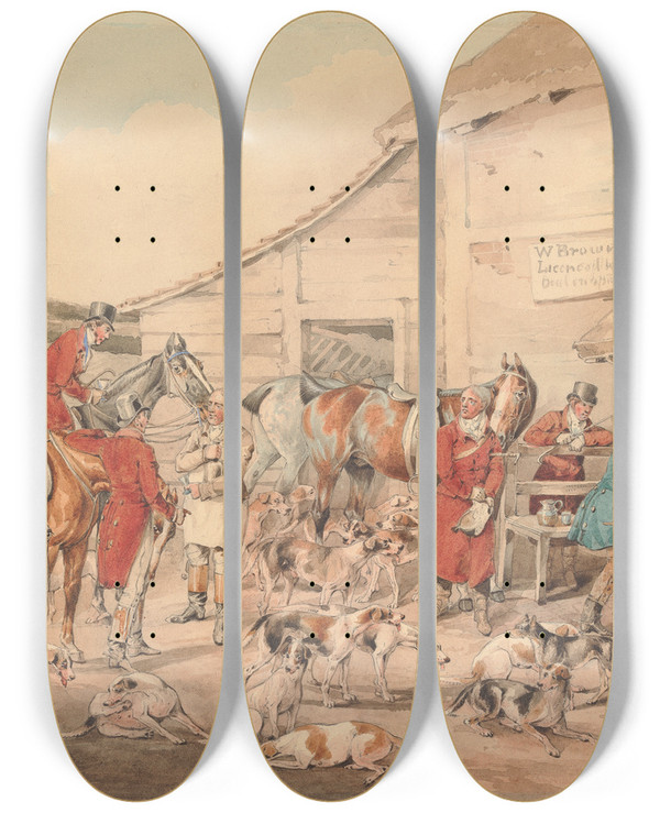 Triptych art skateboard deck of Henry Thomas Alken Foxhunting The Refreshment by Henry Thomas Alken (1785-1851)
