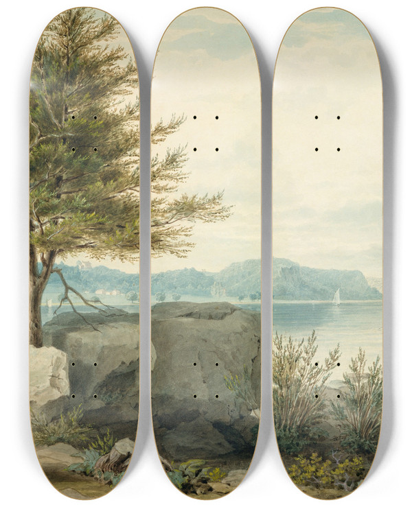 Triptych art skateboard deck of William James Bennett Weehawken From Turtle Grove by William James Bennett (1787-1844)