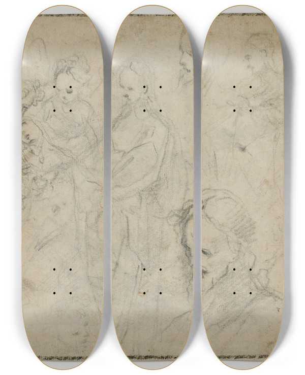Triptych art skateboard deck of Francesco Vanni Studies For Christ Giving A New Heart To Saint Catherine Of Siena by Francesco Vanni (1563-1610)