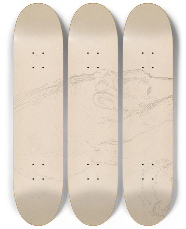 Triptych art skateboard deck of Adolph Tidemand Studies Of Bears by Adolph Tidemand (1814-1876)