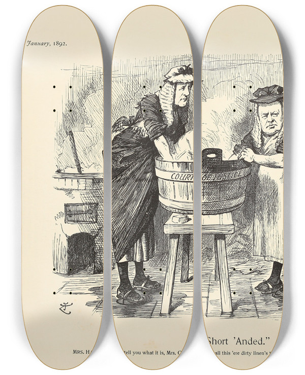 Triptych art skateboard deck of Sir John Tenniel Short Anded by Sir John Tenniel (1820-1914)