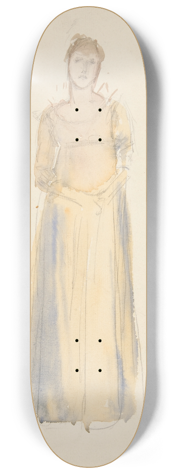 Edwin Austin Abbey - Sketch of a woman (dressed in yellow) 8.25 inch art skate deck