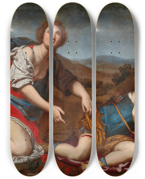 Triptych art skateboard deck of Lorenzo Lippi The Death Of Adonis by Lorenzo Lippi (1606-1665)