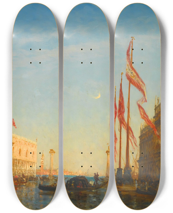 Triptych art skateboard deck of Flix Ziem Inondations Sur La Place Saint Marc Venise by Felix Ziem (1821-1911)