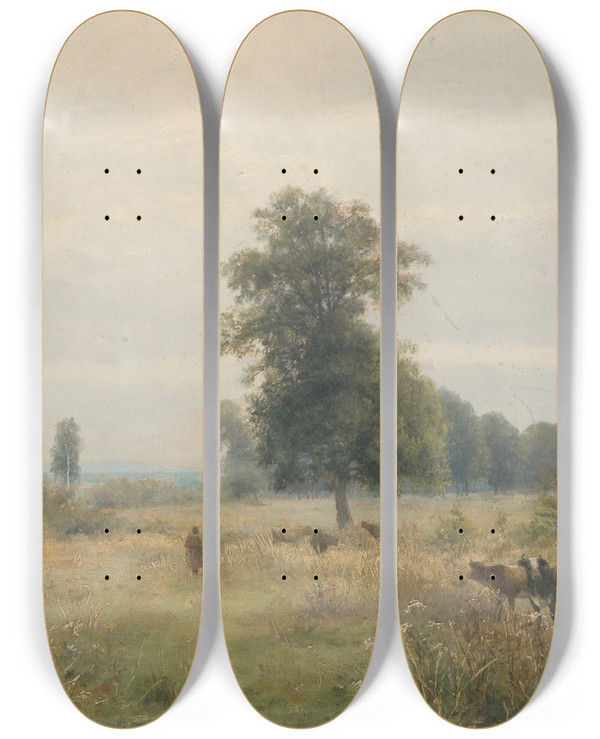 Triptych art skateboard deck of Udovt Ordk Landscape With Trees by udovt ordk (1865-1937)