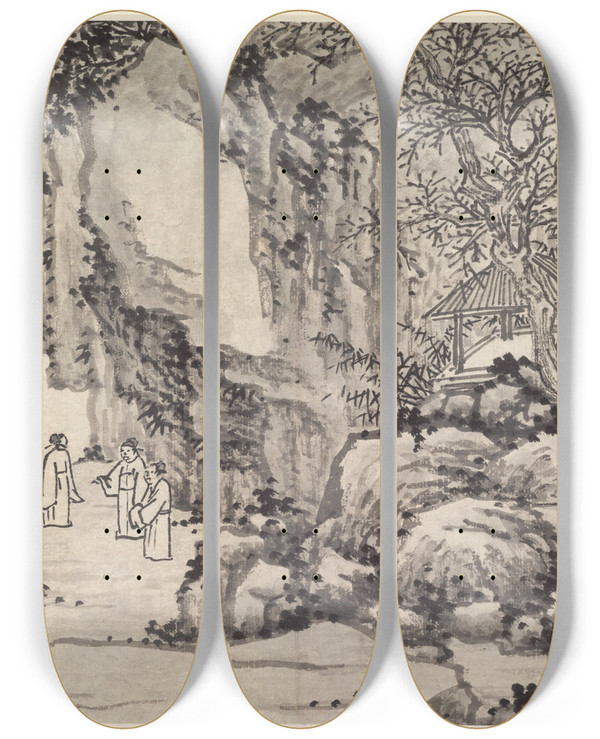 Triptych art skateboard deck of Shen Zhou The Sword Spring Tiger Hill by Shen Zhou (1427-1509)