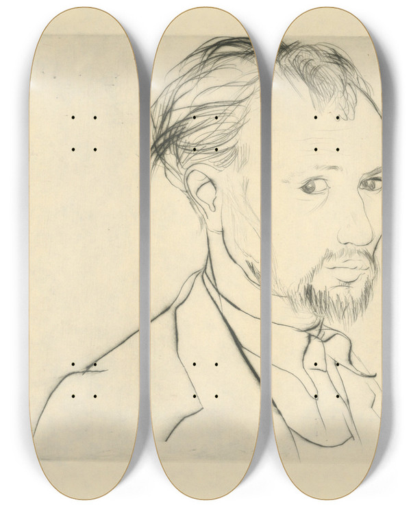 Triptych art skateboard deck of Wadysaw Skoczylas Podobize Maliara Turdka by Wladyslaw Skoczylas (1883-1934)