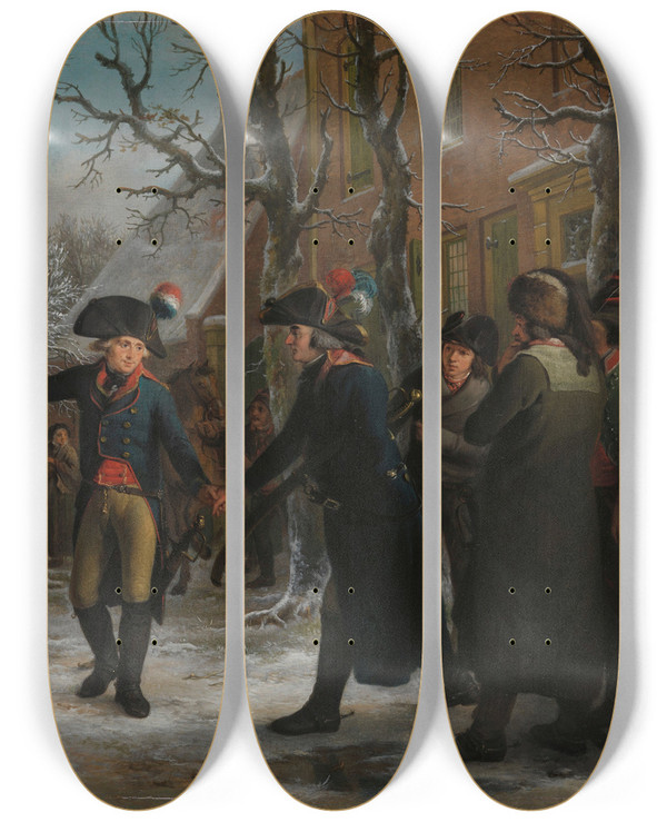 Triptych art skateboard deck of Adriaan De Lelie General Daendels Taking Leave Of Lieutenantcolonel Krayenhoff_2 by Adriaan de Lelie (1755-1820)