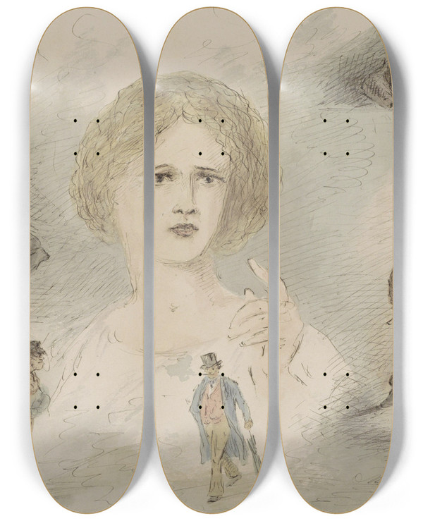 Triptych art skateboard deck of Alexander Ver Huell Figuurstudies by Alexander Ver Huell (1822-1897)