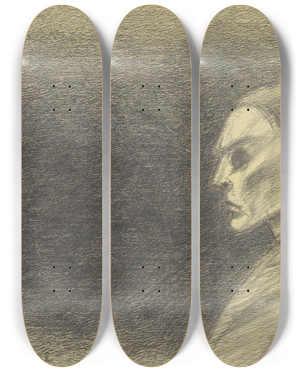 Triptych art skateboard deck of Karl Wiener Blick Ins Dunkel by Karl Wiener (1901-1949)