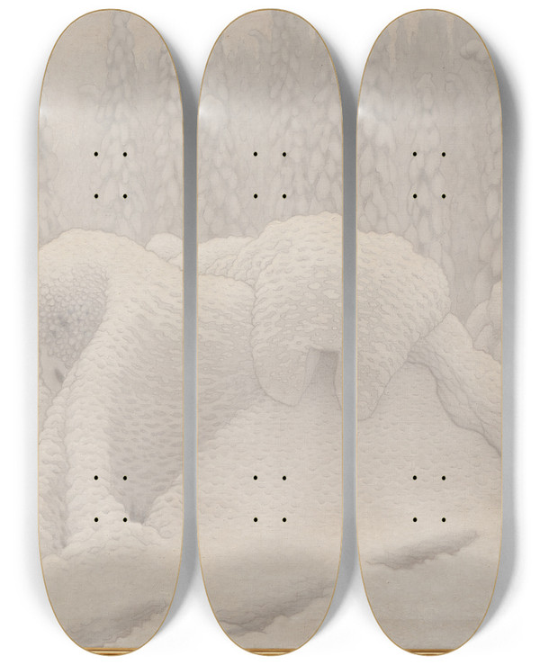 Triptych art skateboard deck of Gustaf Fjstad From Dovrefjll by Gustaf Fjaestad (1868-1948)