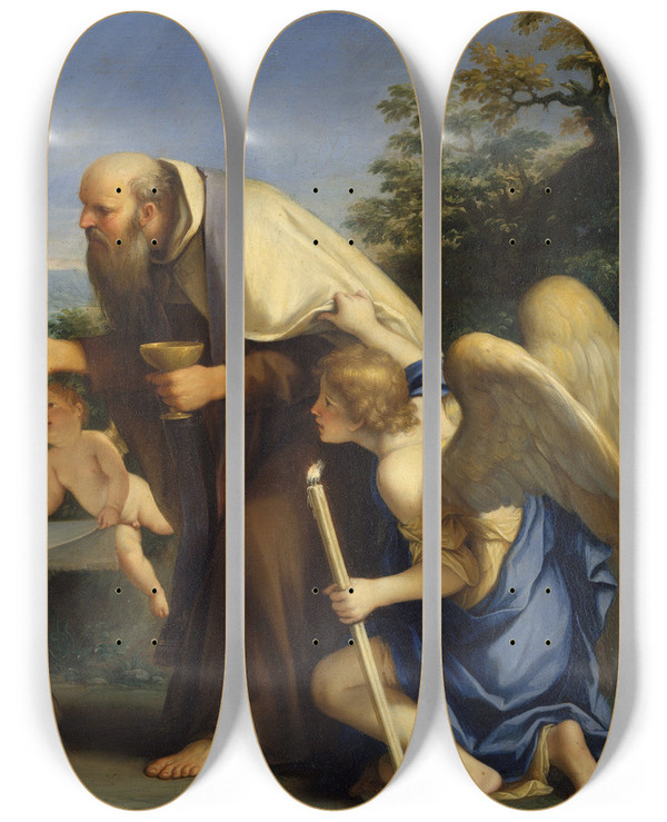 Triptych art skateboard deck of Marcantonio Franceschini The Last Communion Of Saint Mary Of Egypt by Marcantonio Franceschini (1648-1729)
