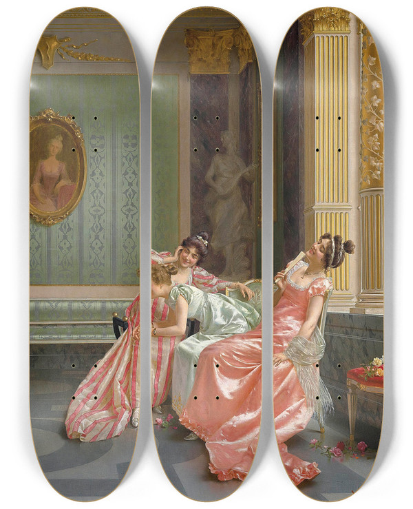 Triptych art skateboard deck of Vittorio Reggianini The Recital_1 by Vittorio Reggianini (1858-1938)