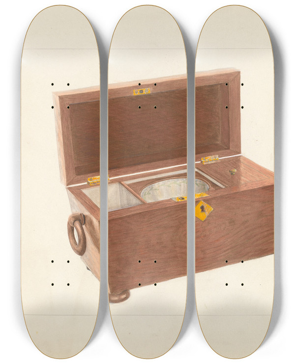 Triptych art skateboard deck of Edward L Loper Sugar And Tea Box by Edward L Loper (1916-2011)