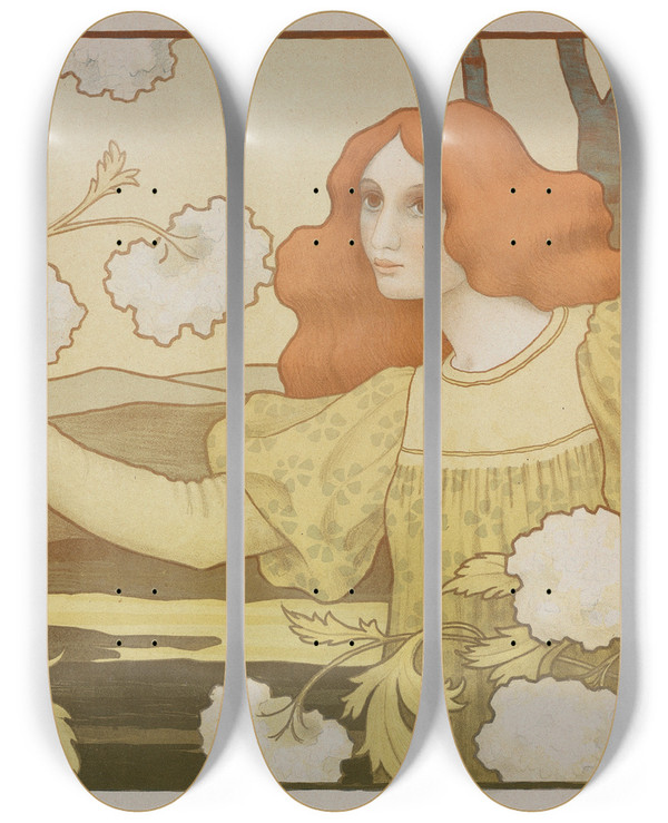 Triptych art skateboard deck of Paul Berthon Snowballs by Paul Berthon (1872-1909)