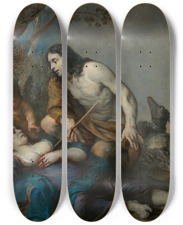 Triptych art skateboard deck of Jan Cossiers Cephalos And Procris by Jan Cossiers (1600-1671)