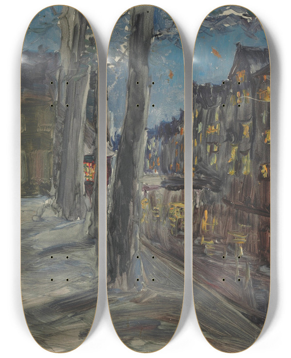 Triptych art skateboard deck of Maria Yakunchikova Canal At Night by Maria Yakunchikova (1870-1902)