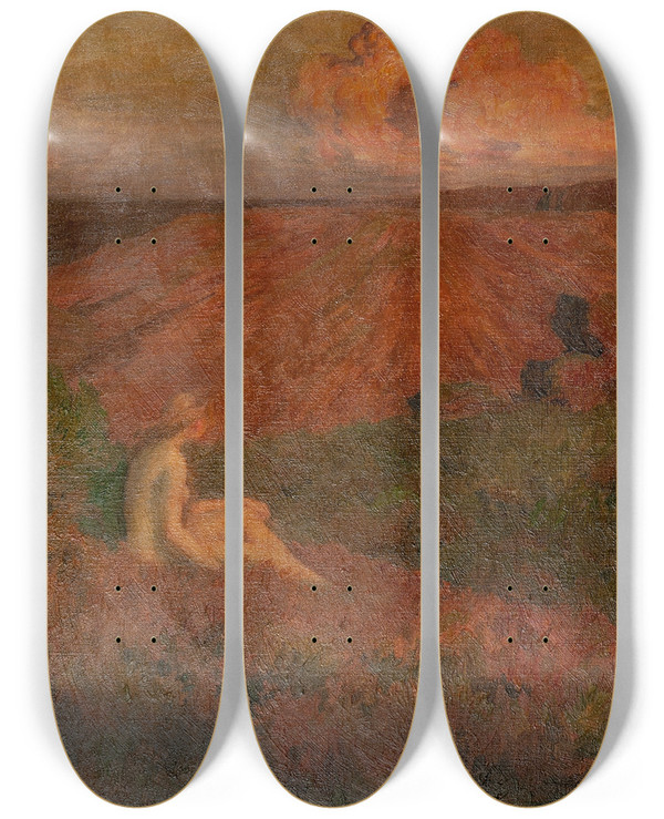 Triptych art skateboard deck of Mileren Mnard Solitude by mile-Ren Mnard (1862-1930)