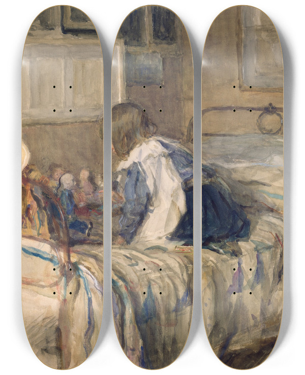 Triptych art skateboard deck of Walter Frederick Osborne The Dolls School by Walter Frederick Osborne (1859-1903)