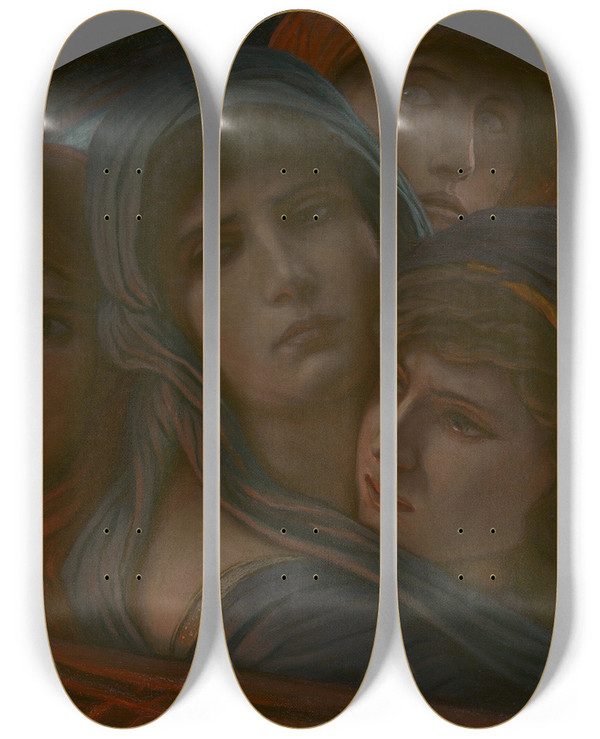 Triptych art skateboard deck of Elihu Vedder A Glimpse Into Hell Or Fear by Elihu Vedder (1836-1923)