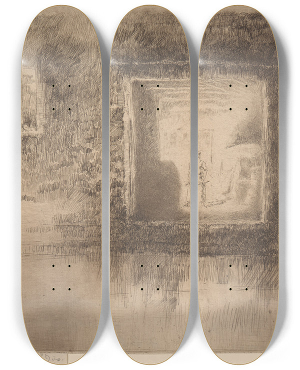 Triptych art skateboard deck of James Abbott Mcneill Whistler Nocturne Furnace by James Abbott Mcneill Whistler (1834-1903)