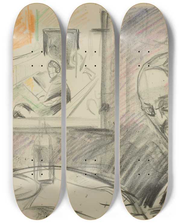 Triptych art skateboard deck of Edvard Munch Untitled 22 by Edvard Munch (1863-1944)