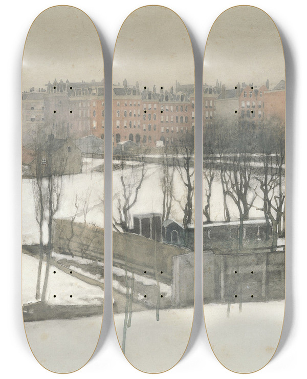 Triptych art skateboard deck of Willem Witsen Gezicht Op Het Oosterpark In De Sneeuw by Willem Witsen (1860-1923)