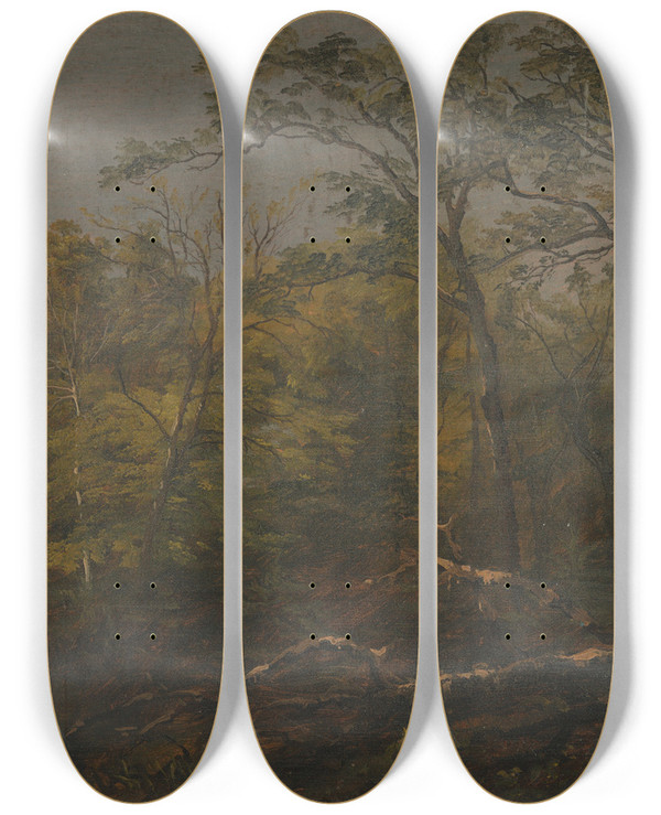 Triptych art skateboard deck of Frederic Edwin Church Maine Woods_1 by Frederic Edwin Church (1826-1900)
