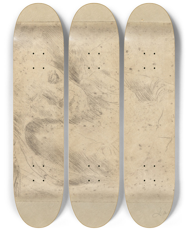 Triptych art skateboard deck of James Ensor De Slaapster by James Ensor (1860-1949)