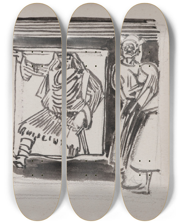 Triptych art skateboard deck of Akseli Gallenkallela Korukalevala The Illustrated Kalevala Poem Xxvi by Akseli Gallen Kallela (1865-1931)