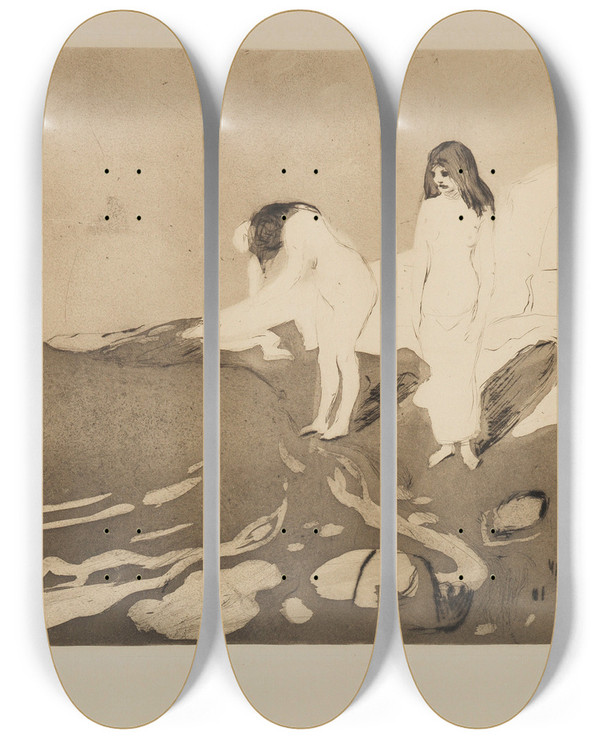 Triptych art skateboard deck of Edvard Munch Bathing Women_3 by Edvard Munch (1863-1944)