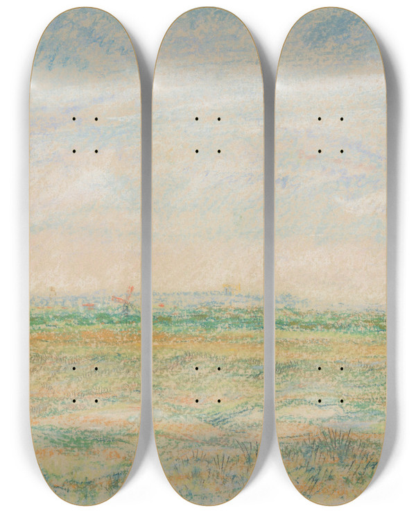 Triptych art skateboard deck of James Ensor Gezicht Op Mariakerke by James Ensor (1860-1949)