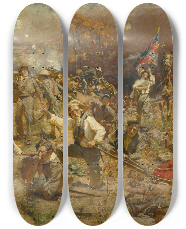 Triptych art skateboard deck of William Gilbert Gaul Glorious Fighting by William Gilbert Gaul (1855-1919)