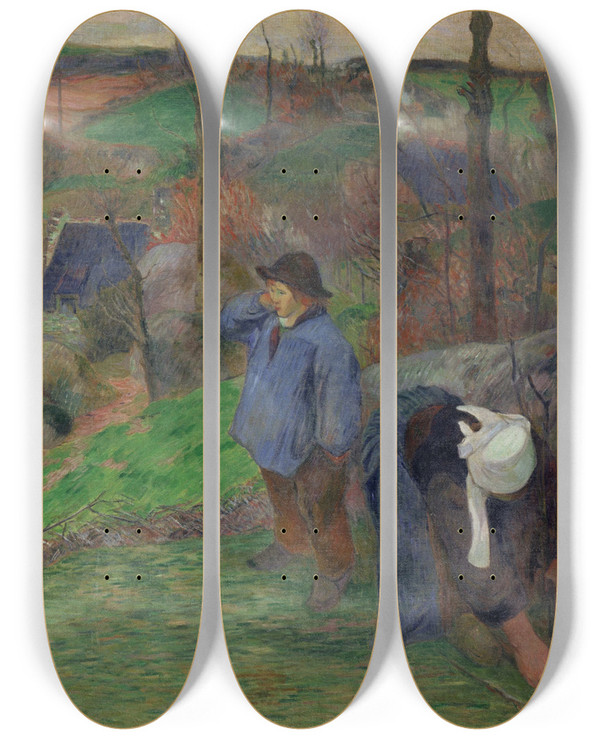Triptych art skateboard deck of Paul Gauguin Landscape Of Brittany by Paul Gauguin (1848-1903)