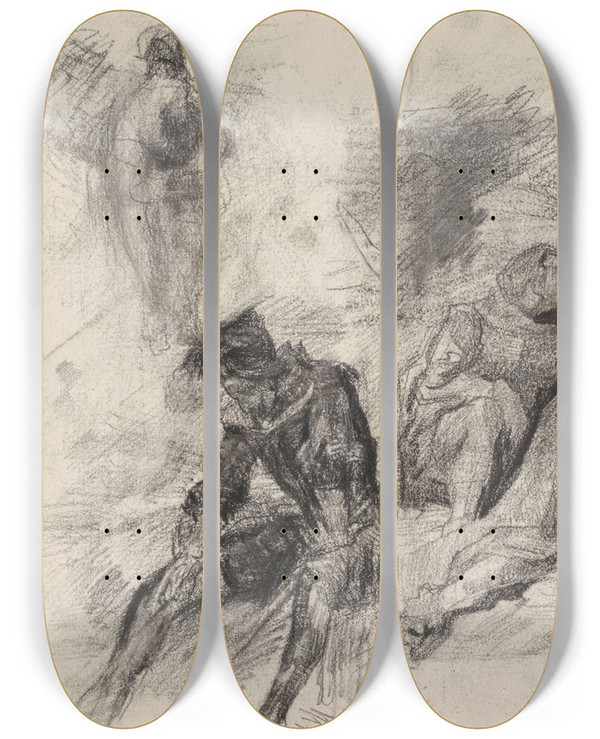 Triptych art skateboard deck of James Ensor Don Quixote_17 by James Ensor (1860-1949)