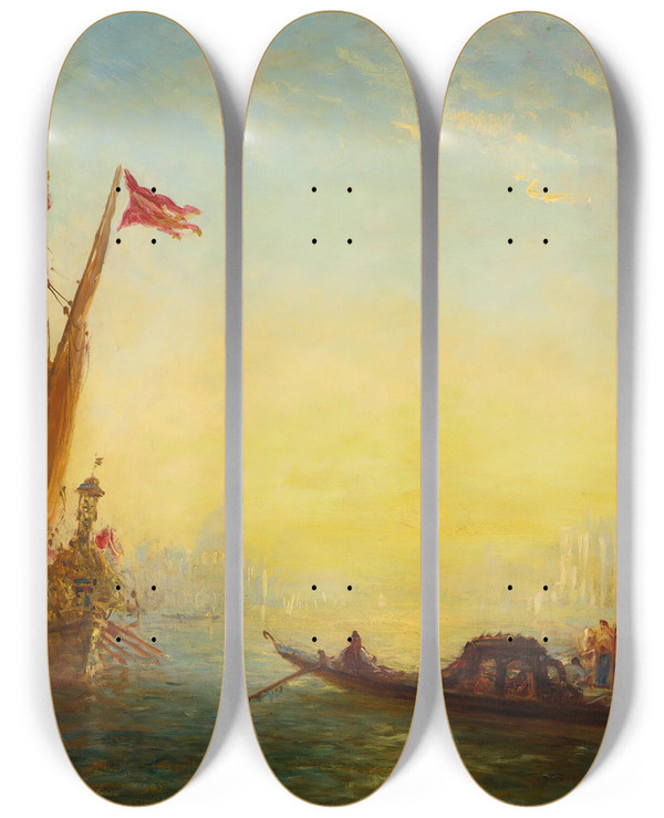 Triptych art skateboard deck of Flix Ziem La Gondole Quai Des Esclavons by Felix Ziem (1821-1911)