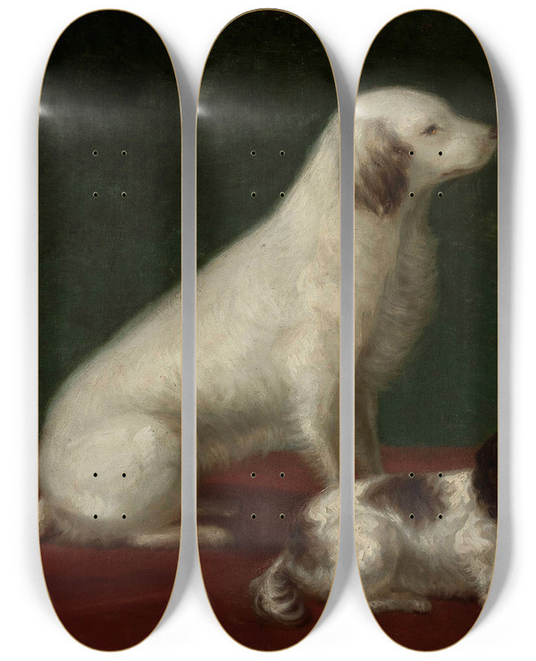 Triptych art skateboard deck of Zofia Szymanowskalenartowicz Two Dogs Miskon And Medorek by Zofia Szymanowska-Lenartowicz (1825-1870)