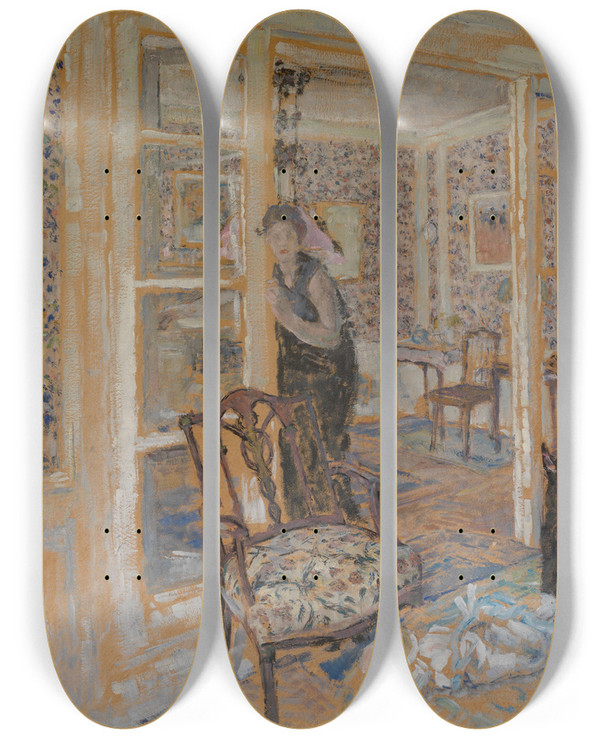 Triptych art skateboard deck of George Morren Interior by George Morren (1868-1941)