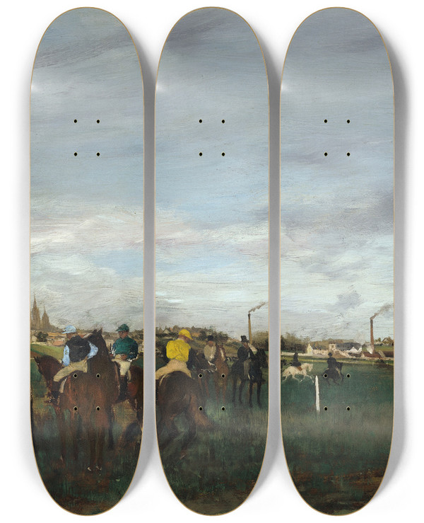 Triptych art skateboard deck of Edgar Degas The Races by Edgar Degas (1834-1917)